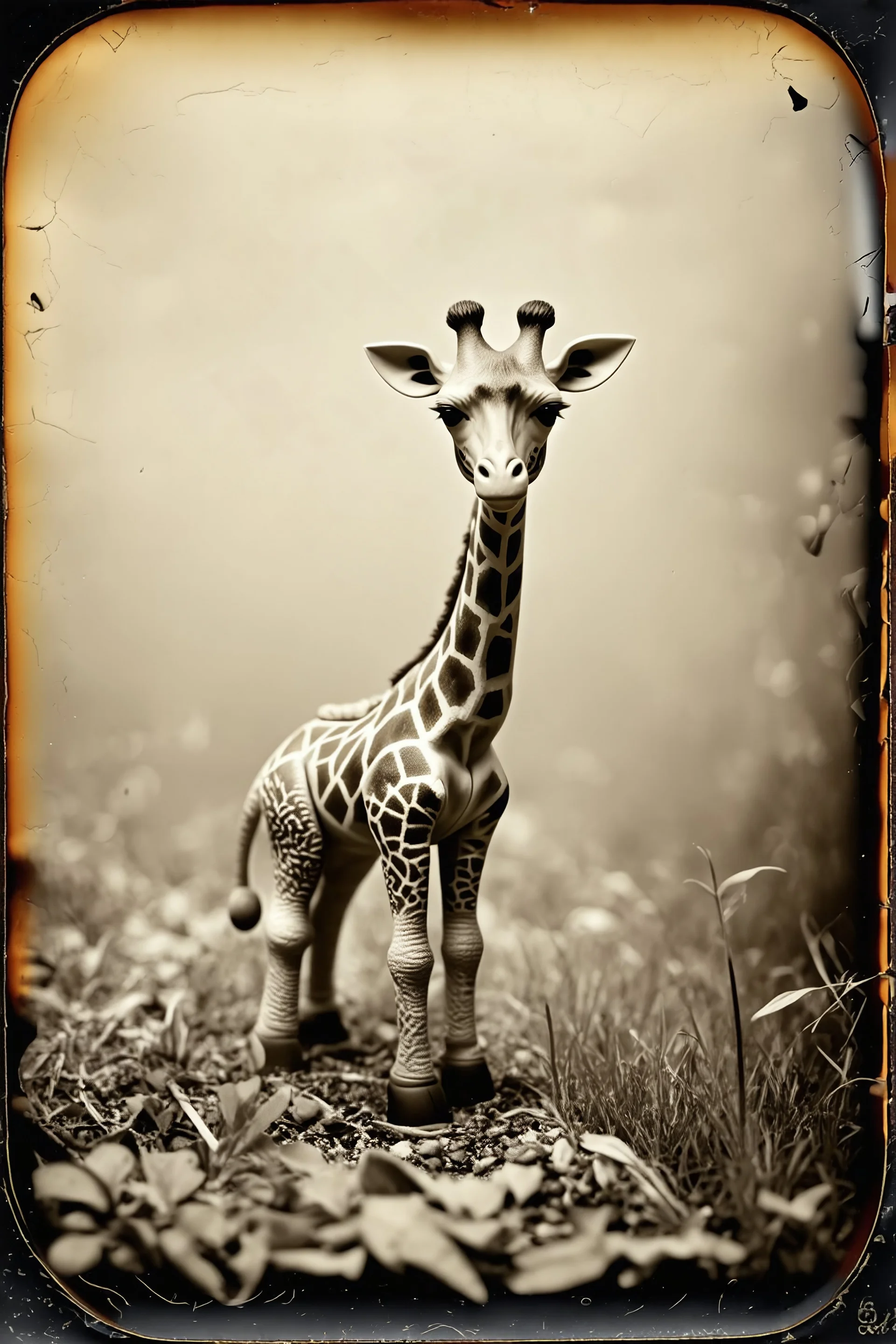Jouet girafe dans la jungle , tintype