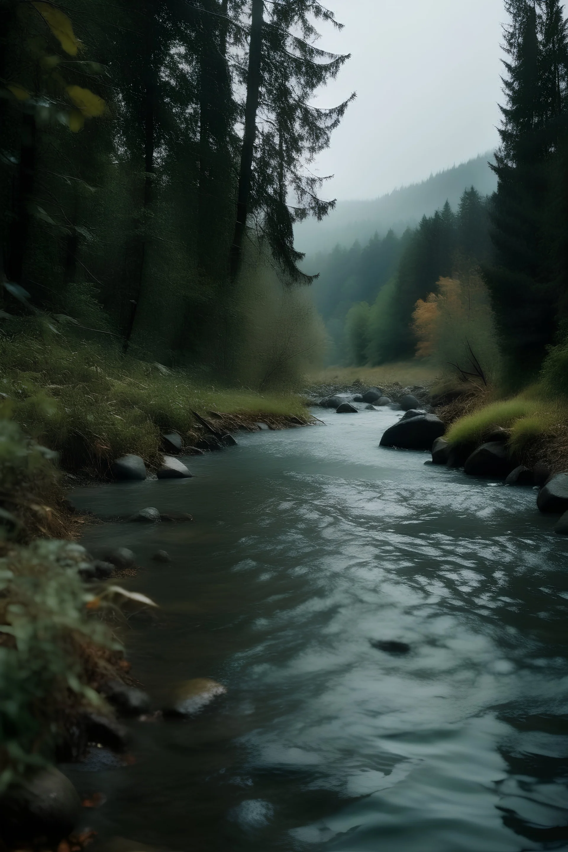 Rain hugging a small river