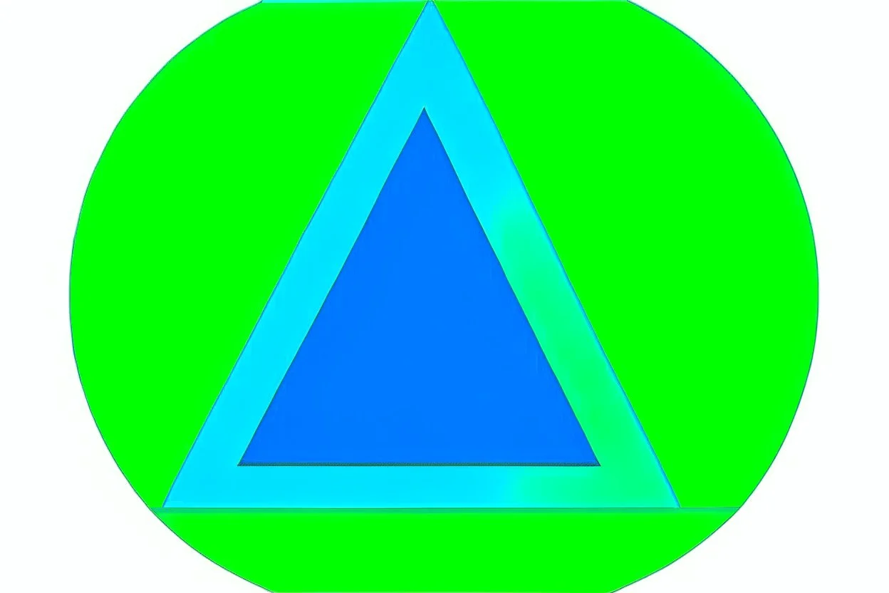 green triangle in the middle of circle, blue and green