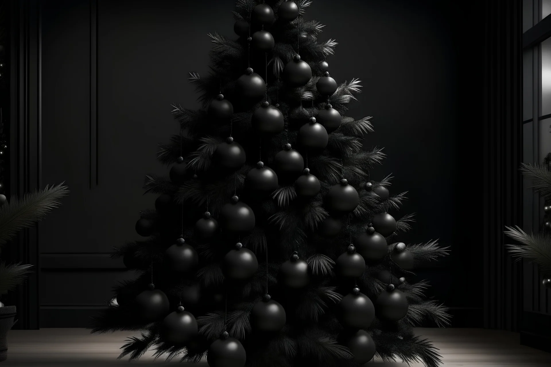 photorealistic black christmas tree