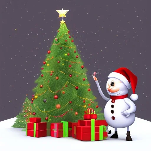 cute 3d cartoon christmas tree with Biswap & BSC News branding elements in the outline