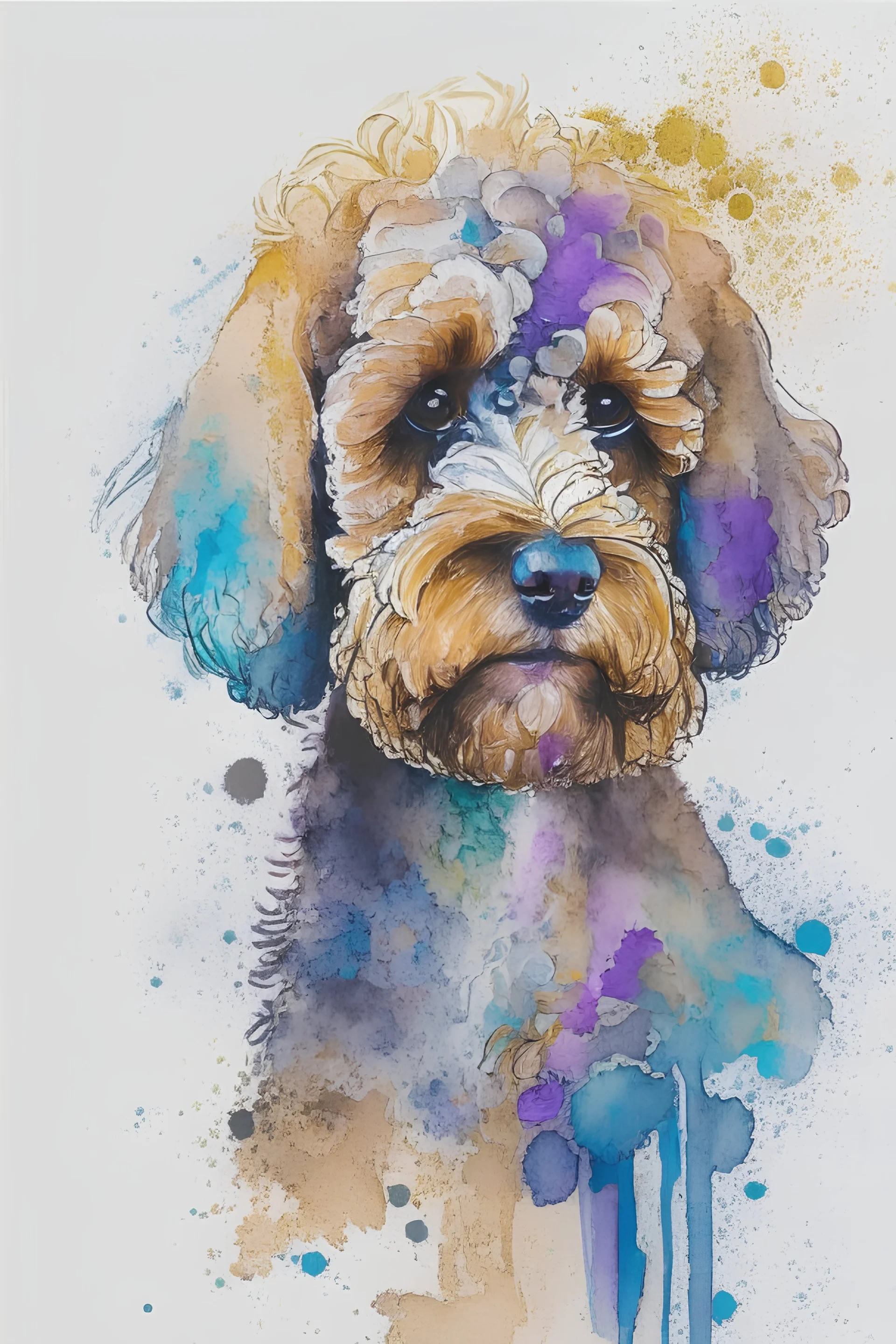 abstract watercolour of a cockapoo dog’s head