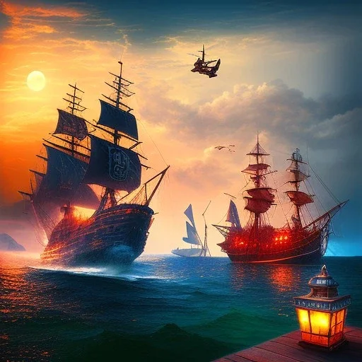 Fantasy city, cove, dock, night, large, pirate