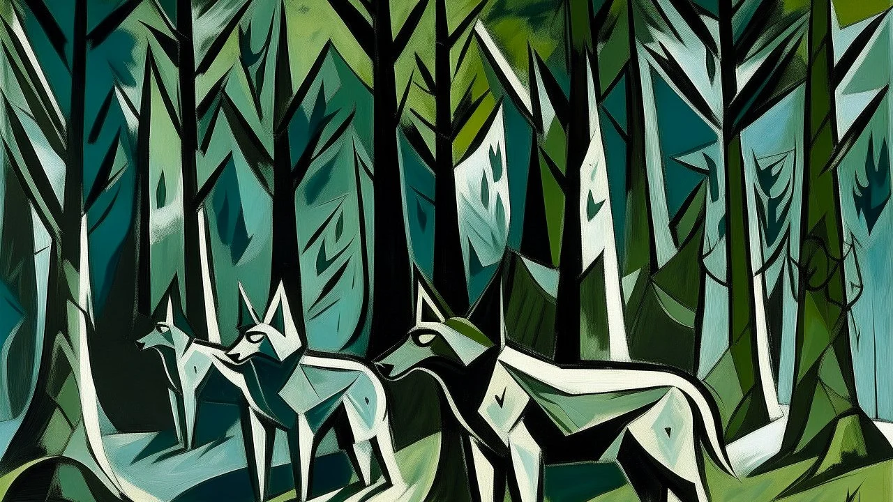 Shadow wolves in the woods painted by Pablo Picasso