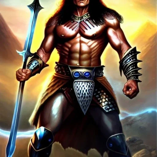 ultra detailed fullbody portrait of Conan, intense stare ,wearing metal armor, Holding Conan The Barbarian Atlantean Sword,extremely detailed digital painting, intrincate, extremely detailed face, in the style of Ohrai Noriyoshi and robert e howard and pablo oliveira and ARTGERM and Ken Kelley and Keith Parkinson,mystical colors,perfectly centered image, perfect composition, rim light, beautiful lighting,8k, stunning scene, raytracing