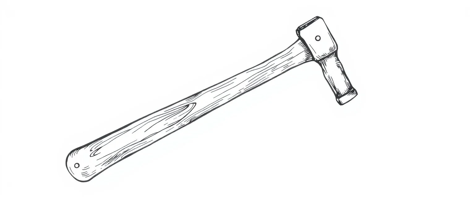 horizontal image of a hammer, detailed line drawing, vector