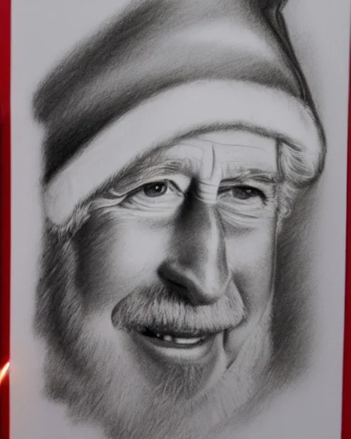 Prince Charles as Santa Claus pencil and charcoal sketch Christmas portrait lighting