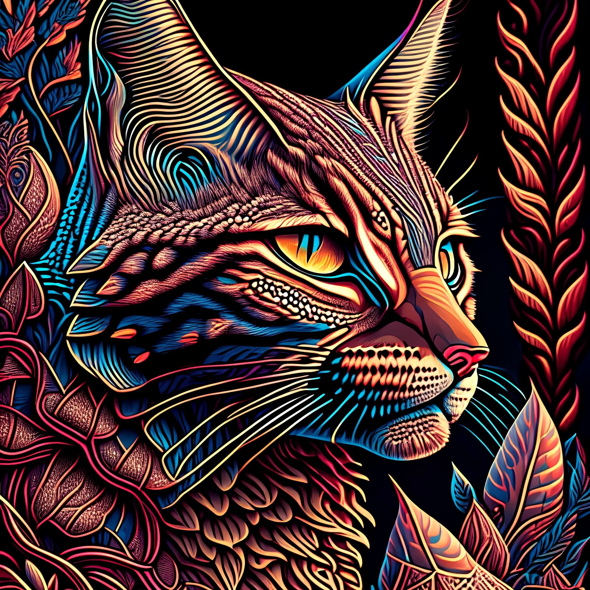 Hermoso Lince detallado intrincado colores contrastantes coherente impactante 4k arte retro