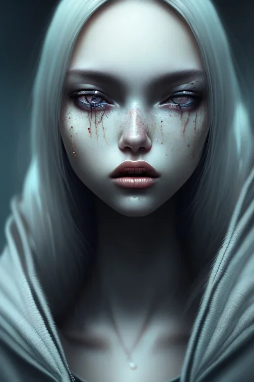 Girl, close up, depressing atmosphere, worried