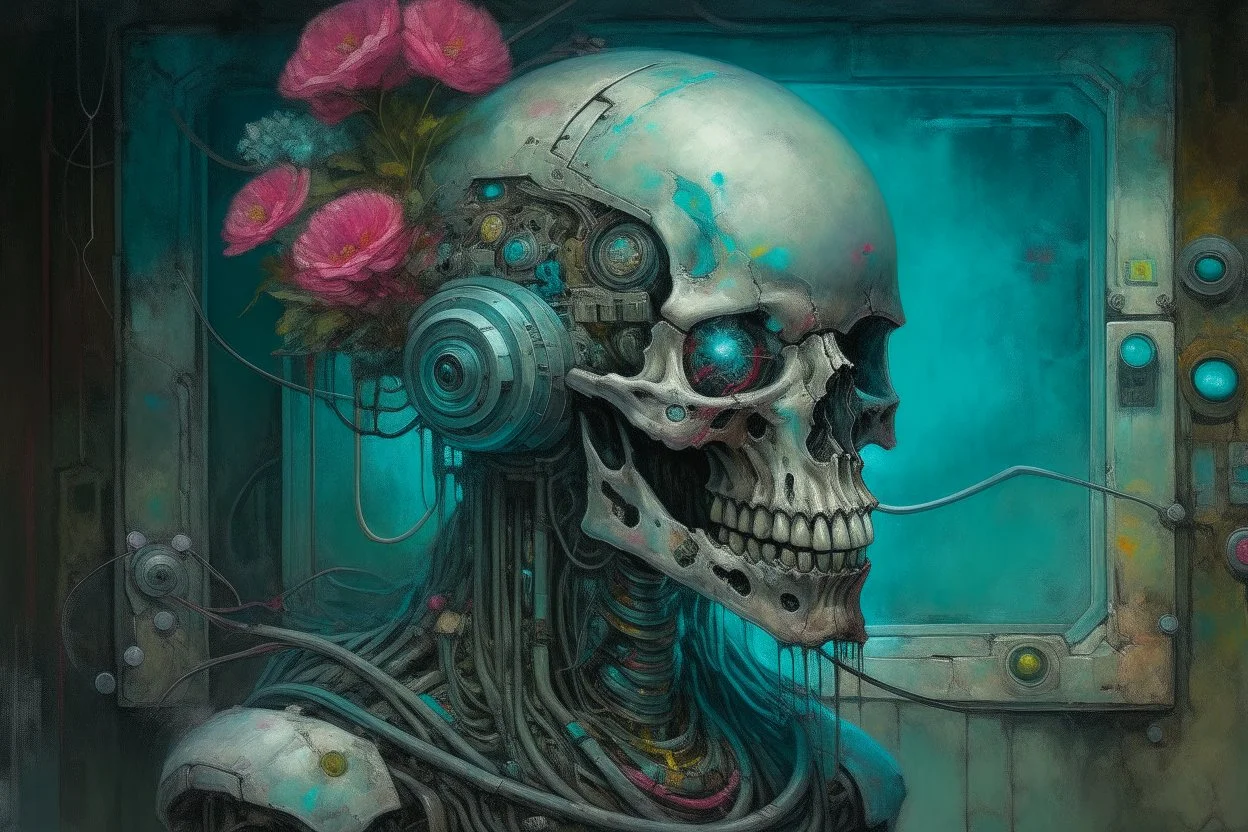 Cyberpunk wunderkammer painted by Frida , unsane details, soft colors