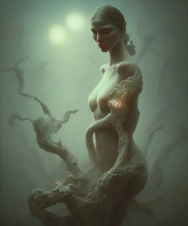 woman, photographer. oil on canvas, volumetric lighting, beksinski