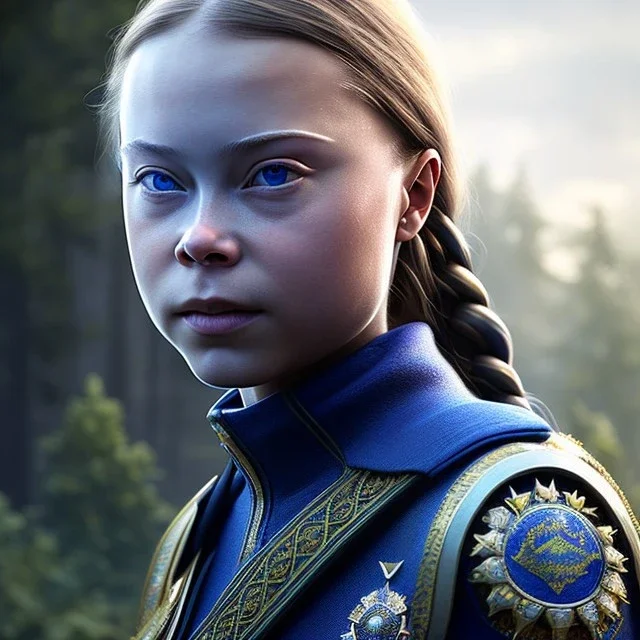  Greta Thunberg portriate of beautiful blue na'vi warrior,volumetric lighting, particals, intricate detail,realistc, close up