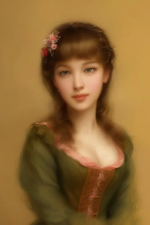 Potrait of young woman as rococo oil panting no rambut as