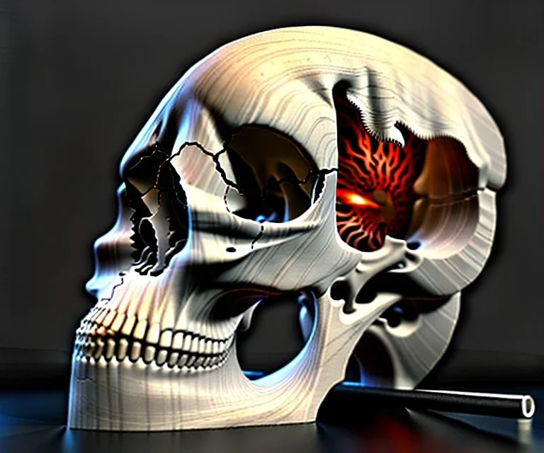 a clamp tool screw gripping a human skull, tools, tabletop view, Phyrexian background