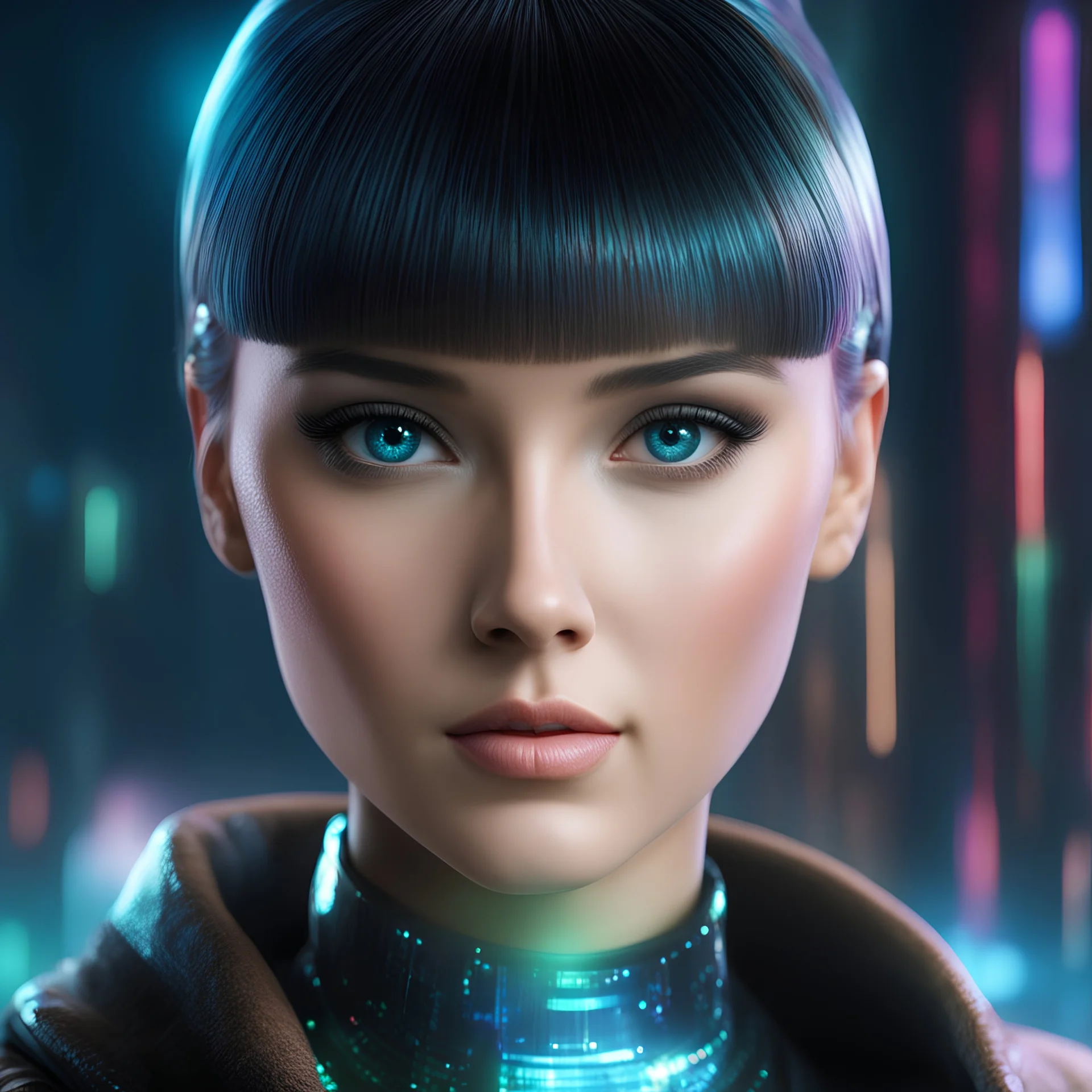 A holographic face similar to the AI holographic girl in Blade Runner movie, makes it look straight like it looking into the eyes of the user, you can use blurs and remove the background.