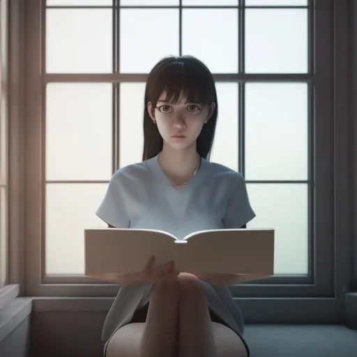 female student studying by the window, anime style,perfect face, cool face, ultra detail, unreal engine 5, cinema4d, sun light, studio lighting --ar 1:1 --v 4