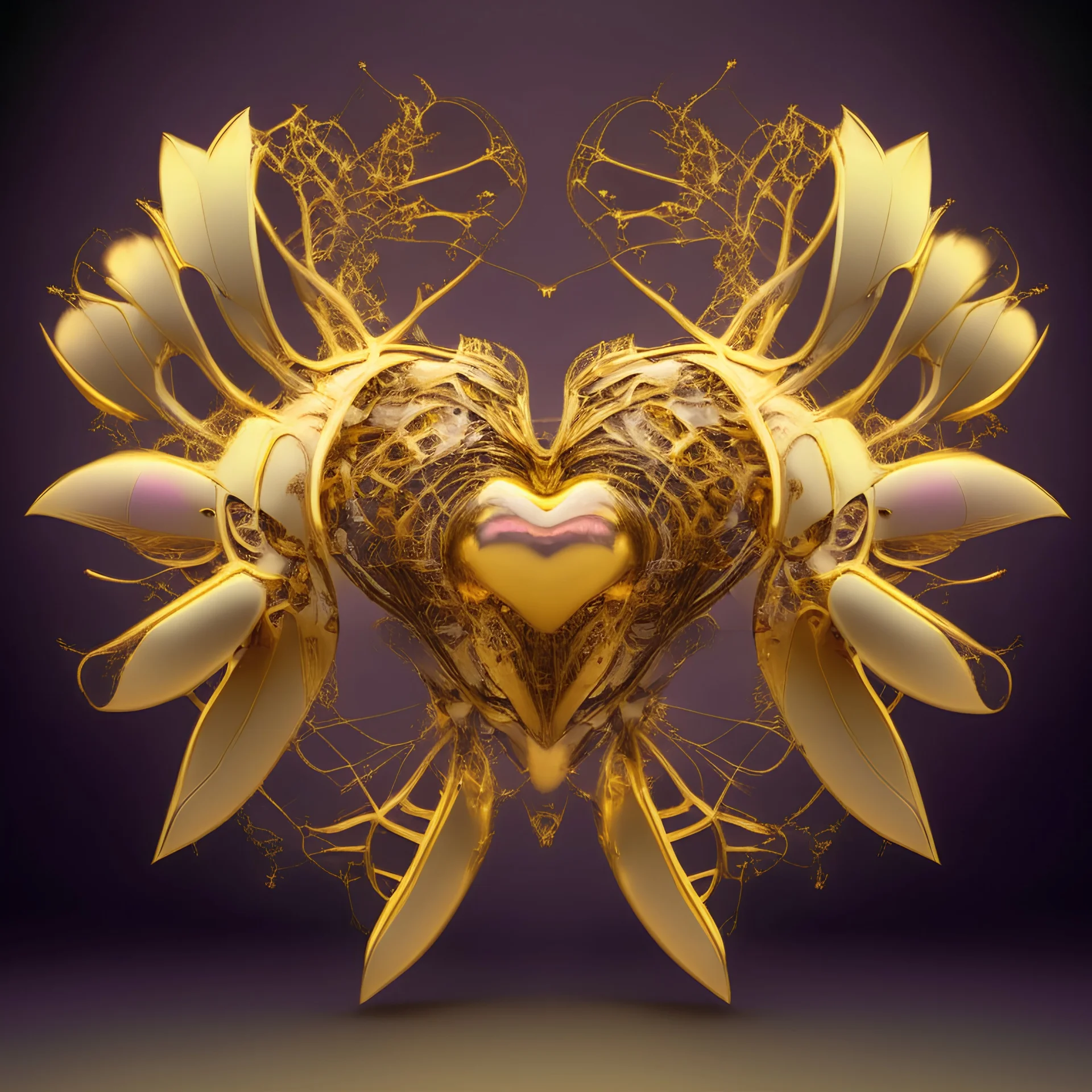 golden robot electric heart with tree wings