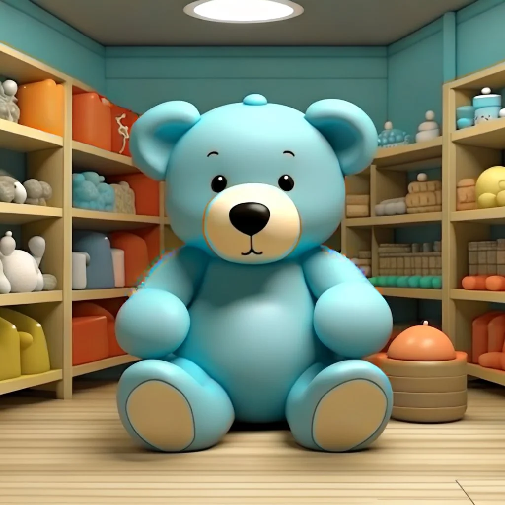 3d imge of big teddy sit on middle of baby shop or baby store