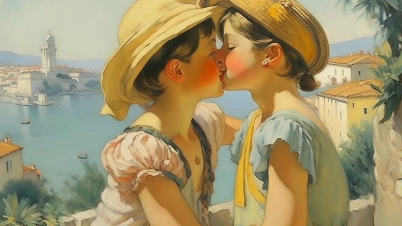 cote d'azur child and woman kissing painting neoclassism zoom out