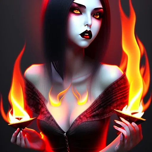 black hair lady vampire short top with fire