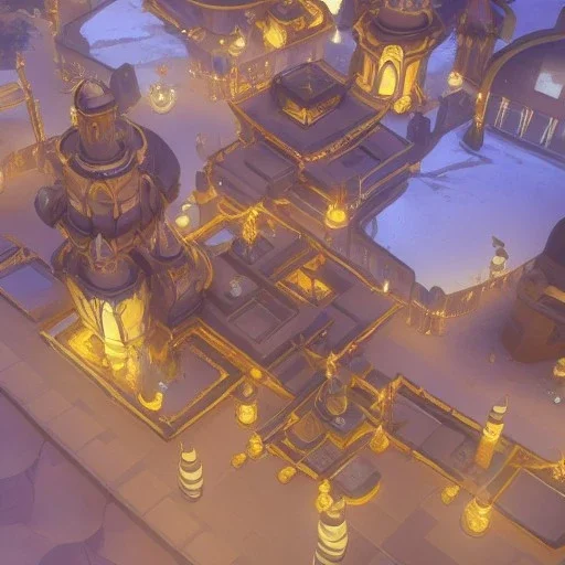 cute magic fantasy gold mine architecture concept in overwatch，vertical view