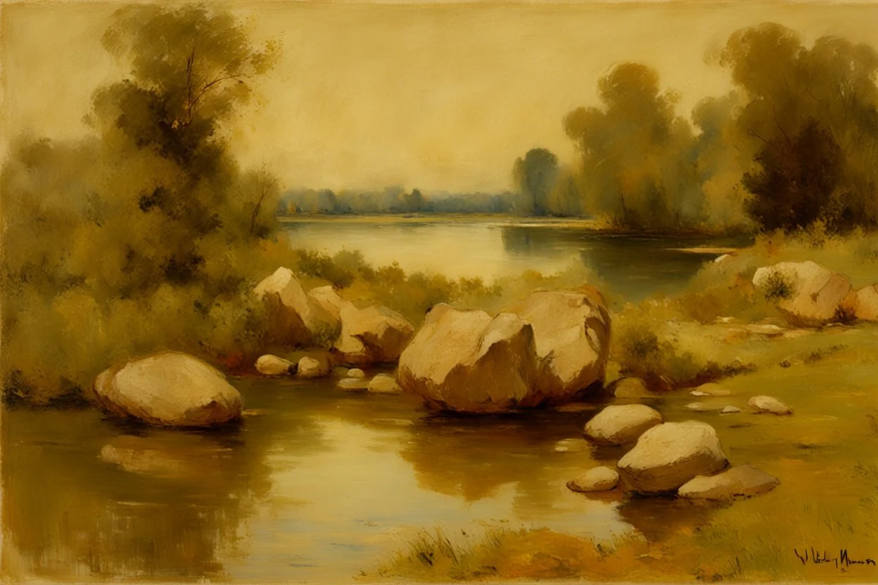 day, lake, rocks, begginer's landscape, willem maris impressionism paintings