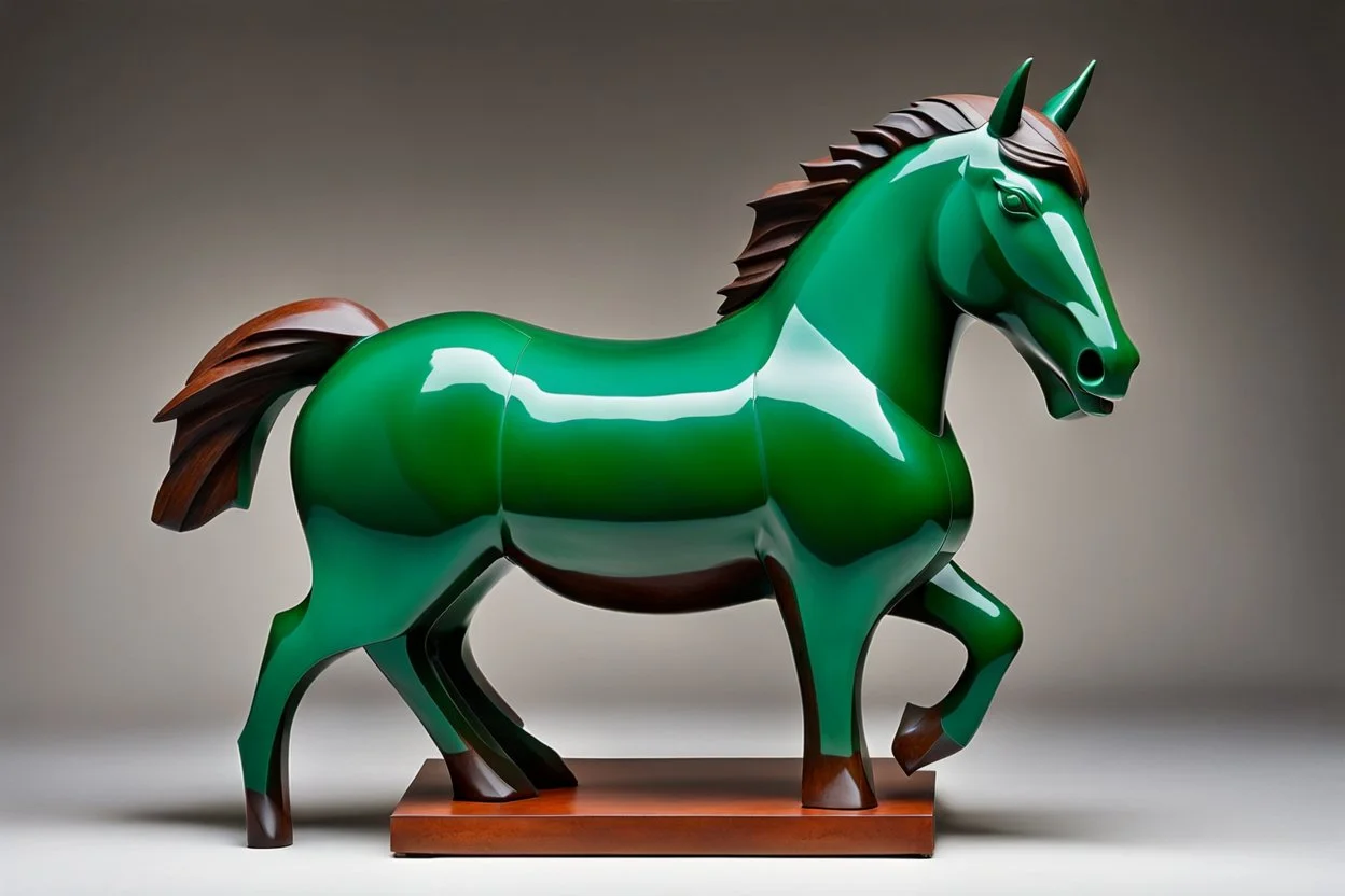 a dream of a horse, semi-front view, edmonia lewis, john pawson, zigzag tribal vibe, truncated snout under visor, by Alexander Archipenko, equestria, zoomorphic, rusty iron and/or green glass surfaces, excellent transparency, by Ursula Wood, delftware