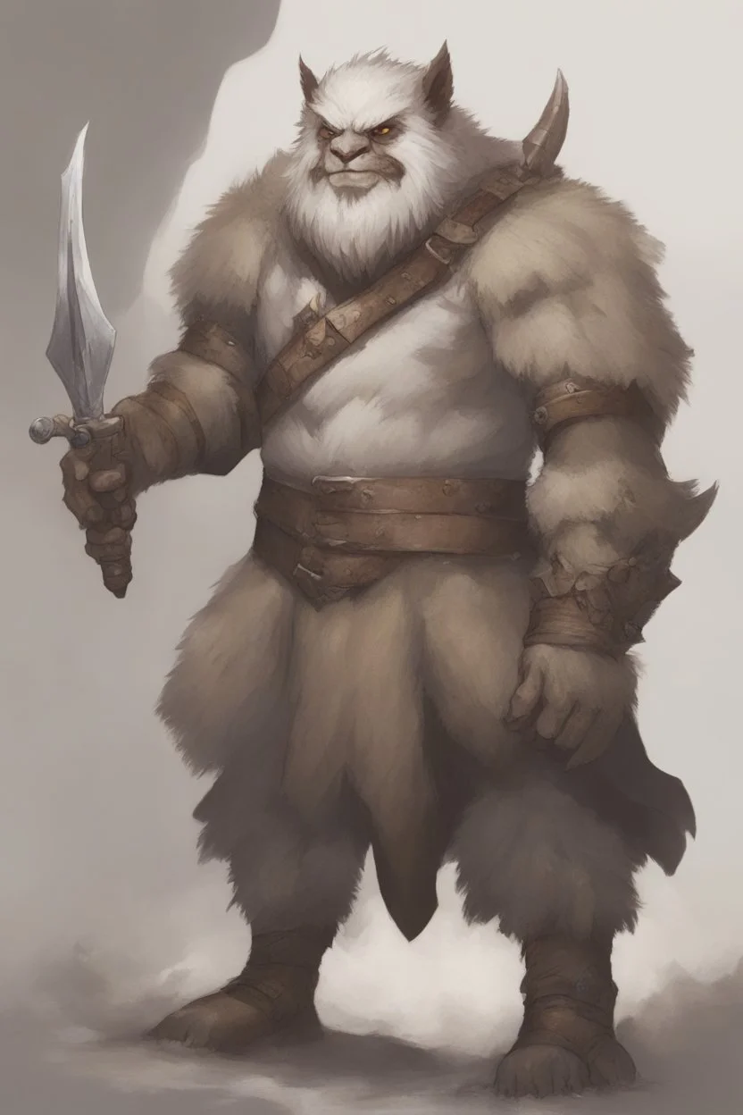 Dnd a young bugbear with WHITE fur and leather armor