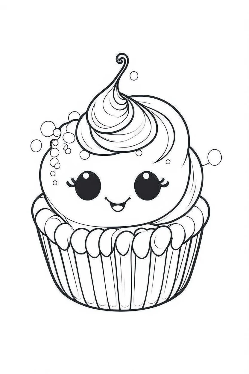 outline art for cute Cupcake coloring pages with sitch, white background, Sketch style, full body, only use outline, toddlers style, clean line art, white background, no shadows and clear and well outlined.