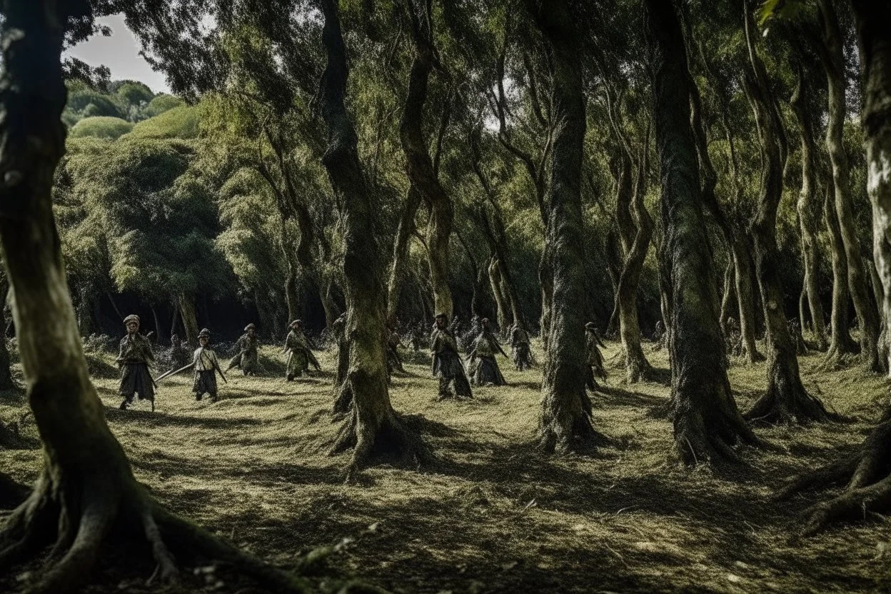 A forest with zombies within it. Tokyo Japan, Samurai.