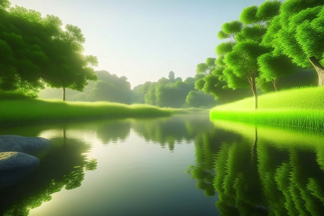 A tranquil natural landscape reflecting the tranquility and ecological balance