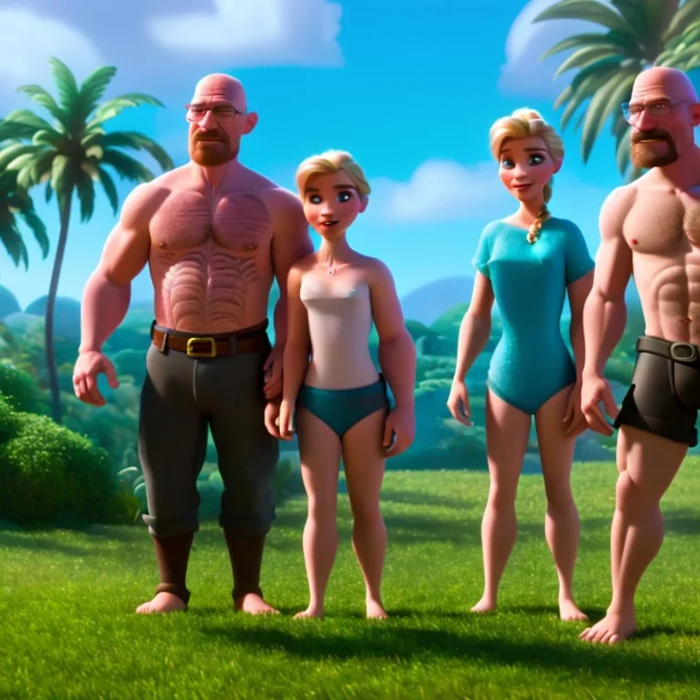 shirtless Walter White family , 8k, tropical background, unicorn tattoo,