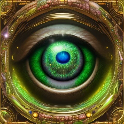 a beautiful, stunning eye framed with green leaves and iris made of jewels and galaxy, side view, george grie, anne dittman, anne stokes, lisa parker, selina french, greg rutowski, howard lyon, brian froud