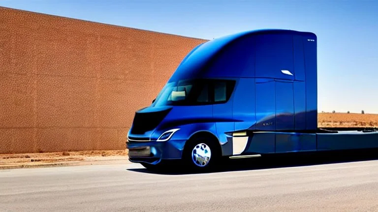 A Tesla semi-truck is parked, within the 'Area 51' facility in the USA. CINEMATIC. WIDE ANGLE LENS.