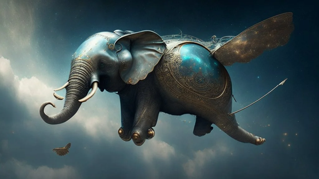 a flying metal elephant of the universe