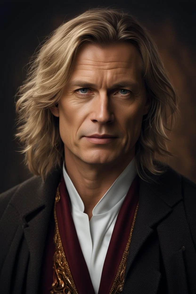 Portrait of a 40 year old norwegian doctor with shoulder length hair, photorealistic, fantasy