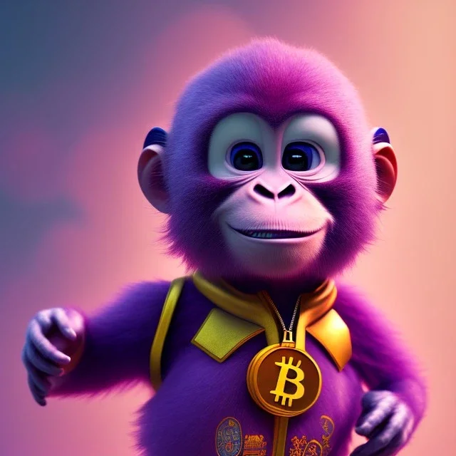 pixar style anamorphic cute monkey baby, smiling, gangsta gold neckless, full body, magenta puffer jacket, manila city backdrop, dramatic lighting, hyper-realistic, unreal engine 5, 16k. full detailed, bitcoin