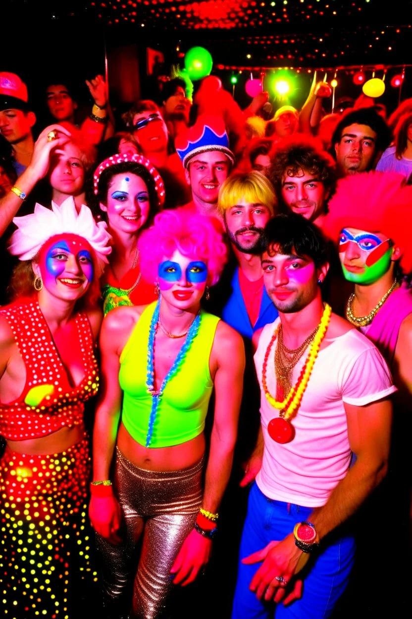 rave party in 80's with circus on the moon full