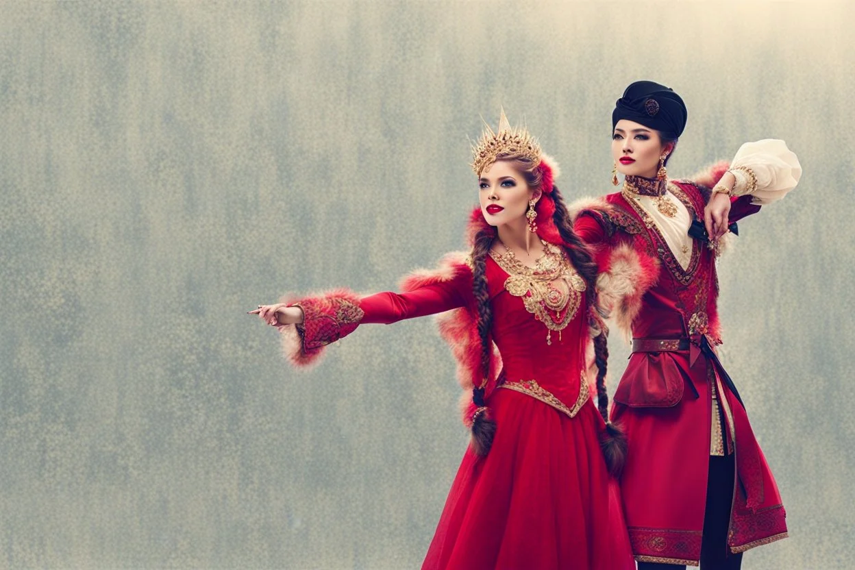 change lady top color to dark red and skirt to light blue,and man clothing to black