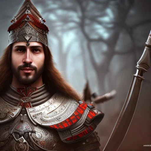 portrait of a warrior with turk man themed armour, extremely detailed, UHD, 8k,The close-up camera effect,sharp focus, perfect position,hyperphotorealistic, unreal engine 5, octane render