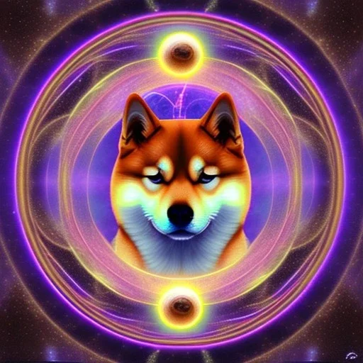 cosmic shiba inu, psychic ethereal orbs, sacred geometry energy