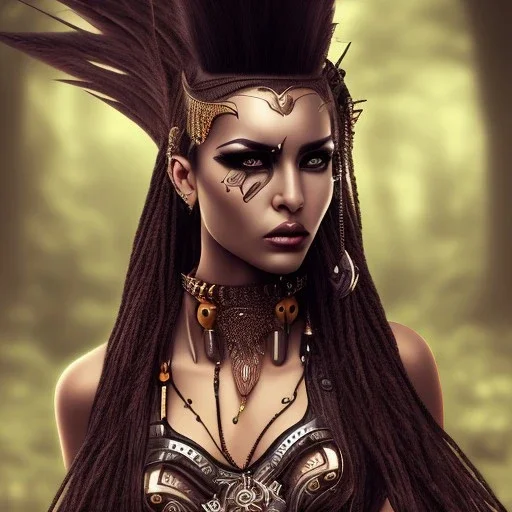 fantasy setting, woman, dark-skinned, middle-east, mohawk haircut