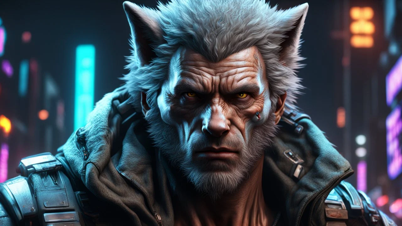 wolf man, cyberpunk fine rendering, high detail, high resolution, 8K