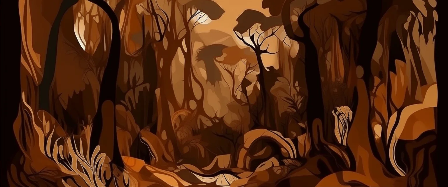 A brownish bronze dry prehistoric jungle in abstract art style