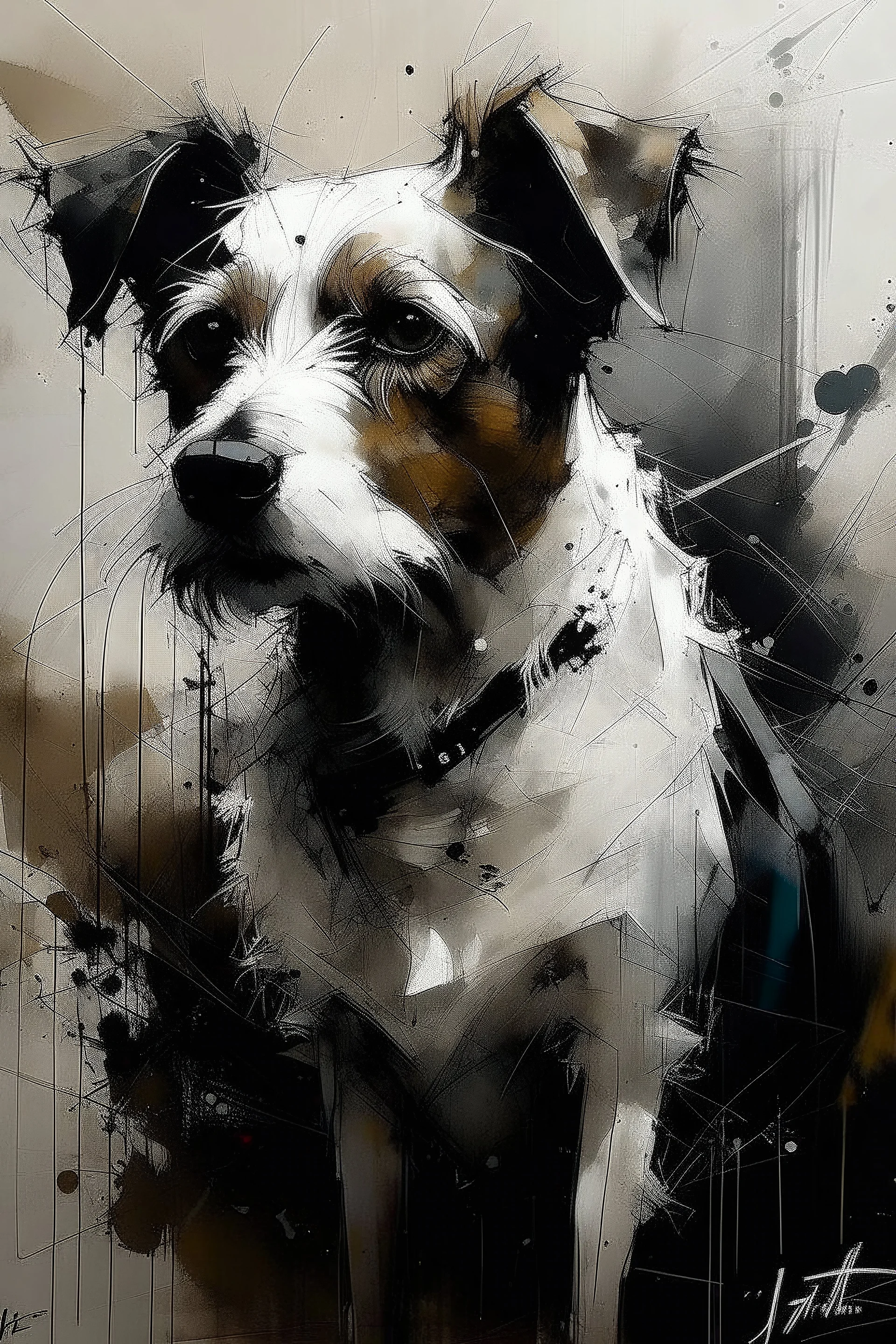 long haired jack russell in the style of Willem Haenraets, Yoji Shinkawa, Guy Denning, Florian Nicolle
