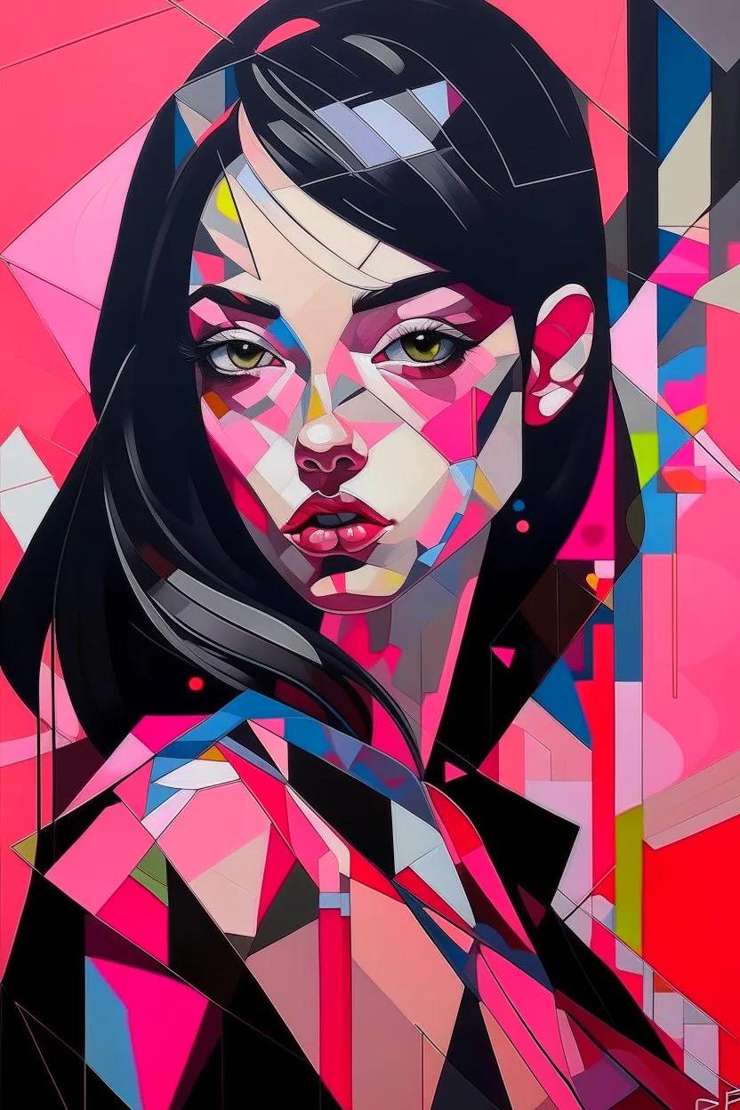 Futurism cubist painting, Black pink, jisoo, rosey, Jenny,lisa,portrait face of fashion designer Paul Smith.