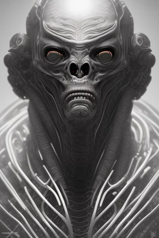 evil berserker, alien, tron, head, bitcoin eyes, 8k, finely detailed, dark light, photo realistic, hr giger