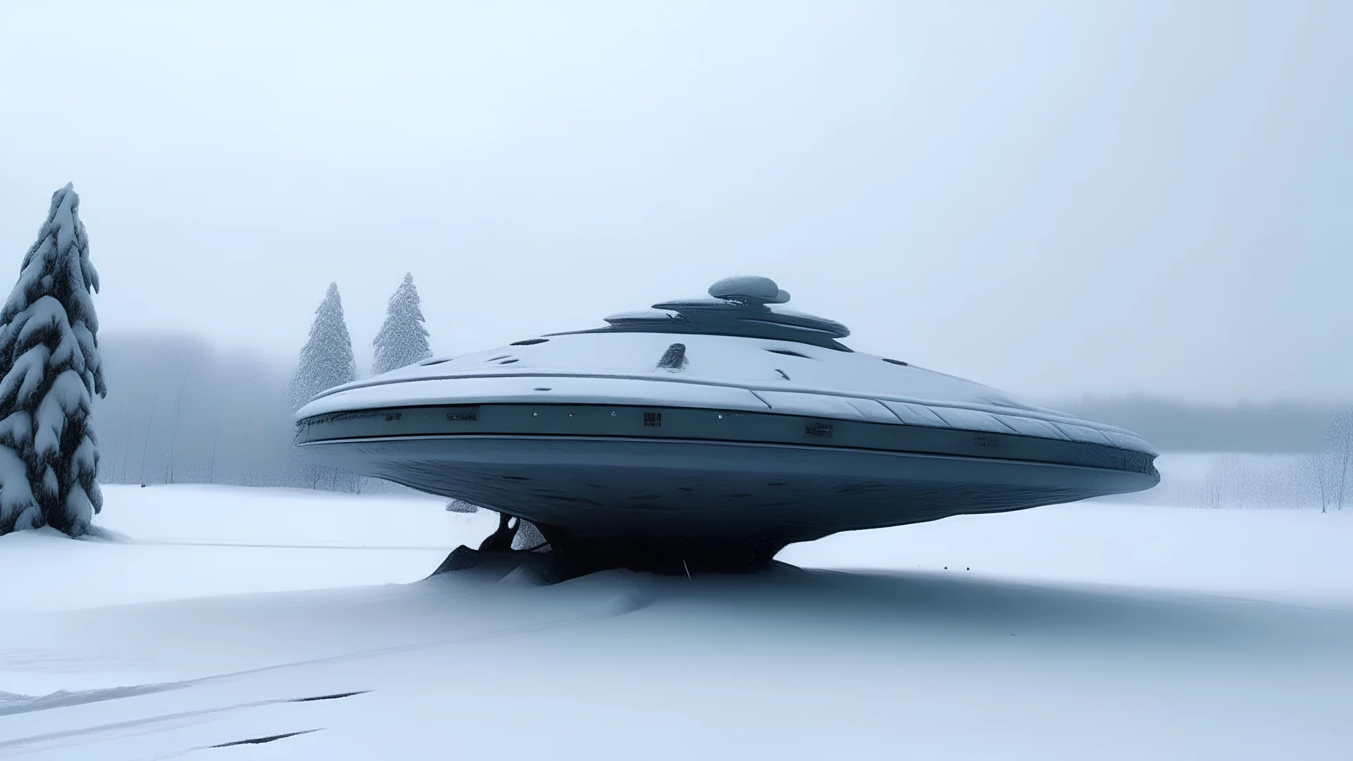 инопланетный корабль полностью находящийся в снегу