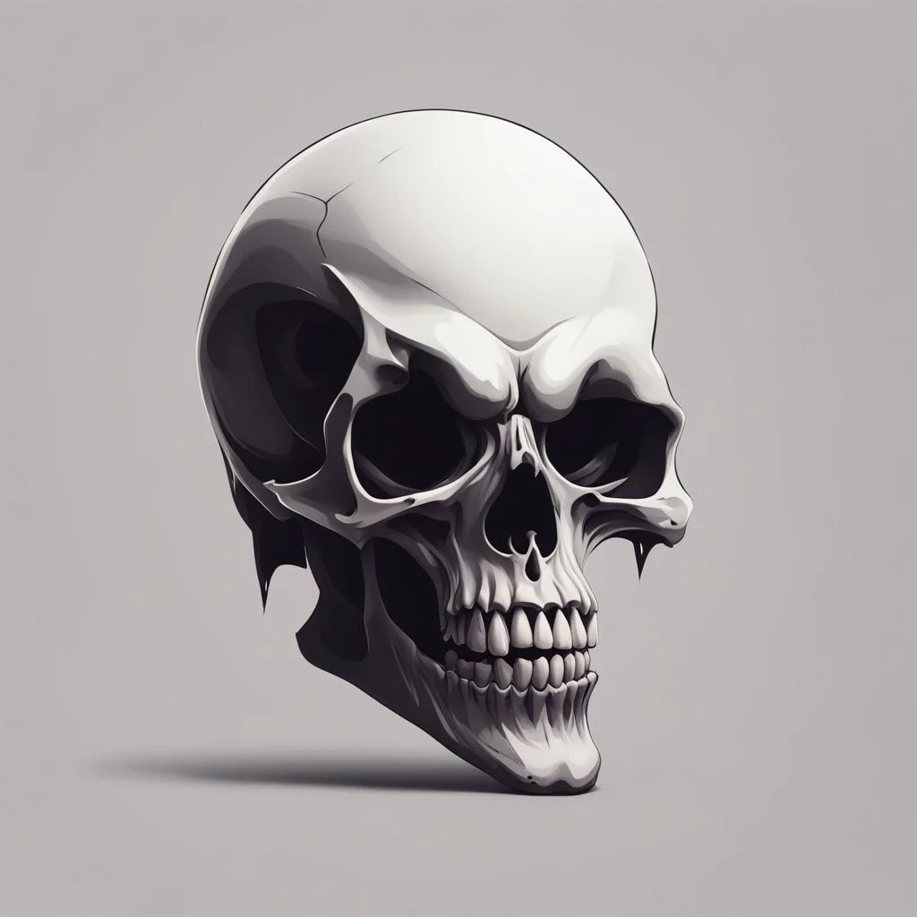 Minimalistic vampire skull with open mouth, side view \