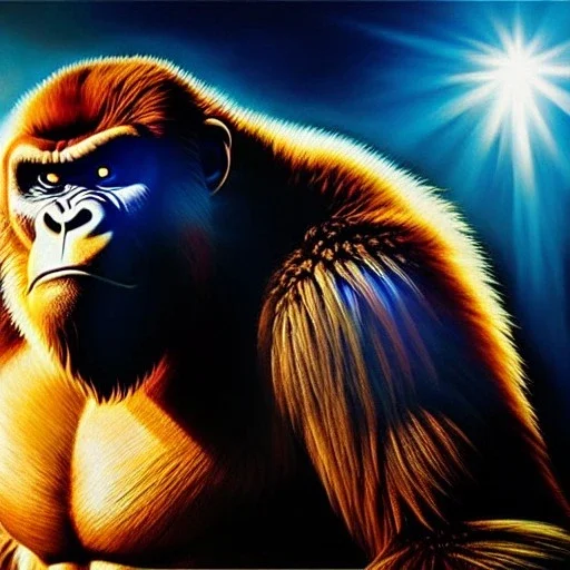 Ultra detailed fullbody Portrait in oil on canvas of King Kong merges with Dragon ball Great Ape ,intense stare,extremely detailed digital painting, extremely detailed face,crystal clear Big eyes, mystical colors ,perfectly centered image, perfect composition, rim light, beautiful lighting,masterpiece,8k, stunning scene, raytracing, anatomically correct, in the style of robert e howard and Ken Kelley and Ohrai Noriyoshi and Simon Bisley and tomzj1